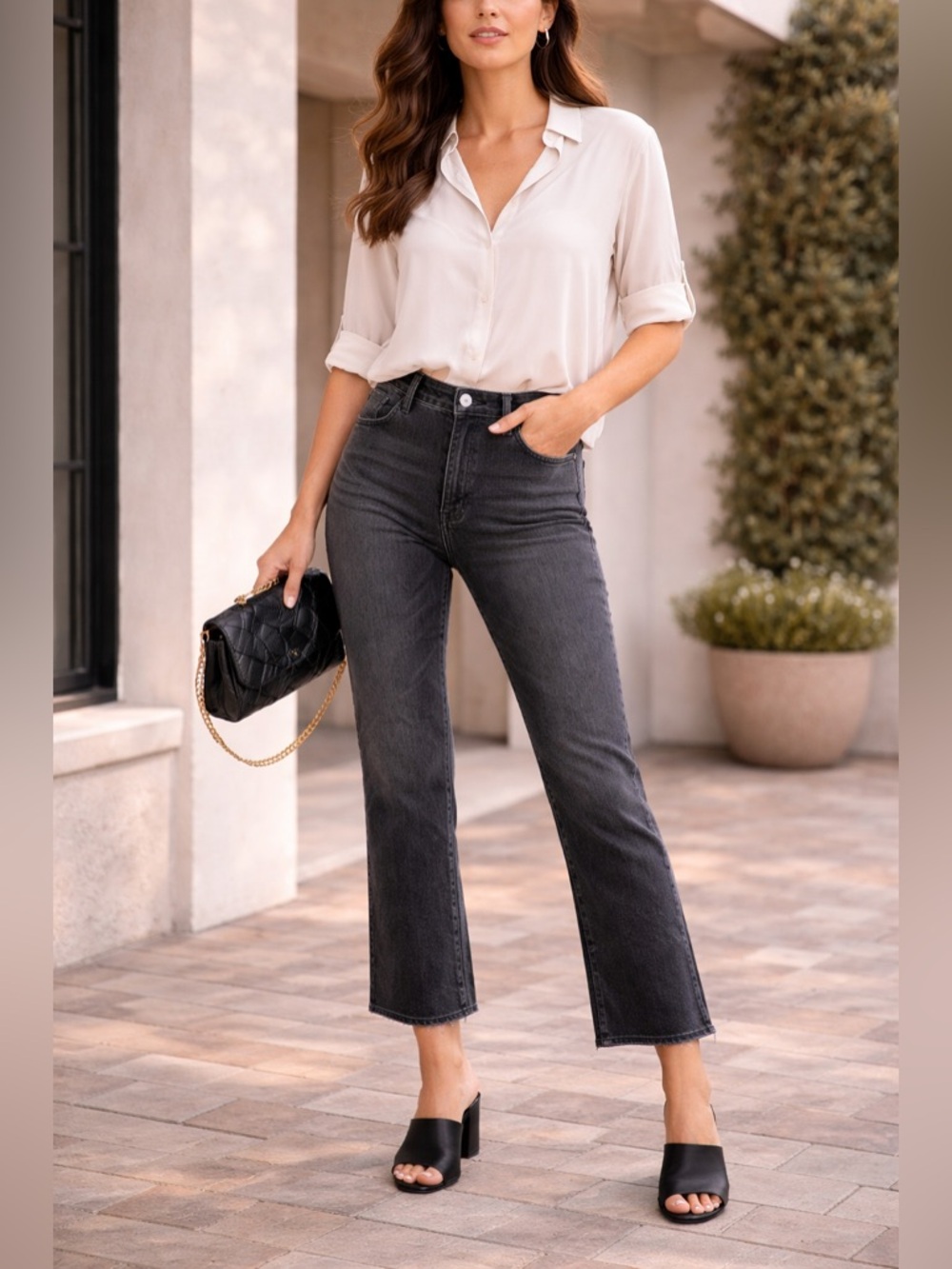 Banana Republic High Rise Crop Boot Jeans Washed Black Stretch 34L